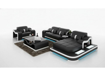 Komplett Set Garnitur Eckcouch Couch Eckgarnitur + Dëscher + USB Ecksofa