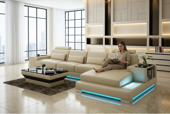 Liederdivan Canapé Liewenslandschaft mat USB Eckdivan Eck Garnitur Design Moderne Divan