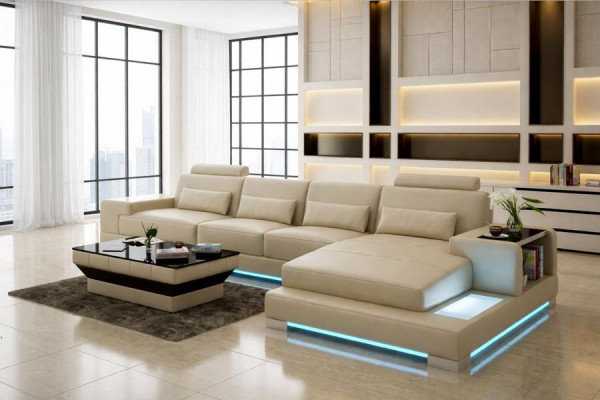 Liederdivan Canapé Liewenslandschaft mat USB Eckdivan Eck Garnitur Design Moderne Divan