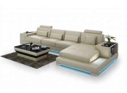 Liederdivan Canapé Liewenslandschaft mat USB Eckdivan Eck Garnitur Design Moderne Divan