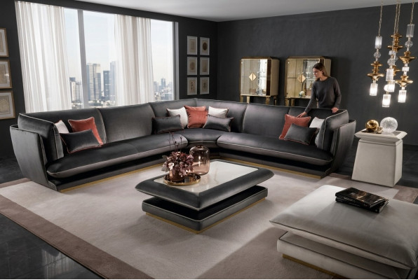 Sofa Couch Luxus Ecksofa Miwwelen Wunnzëmmer Polster Design Textil arredoclassic