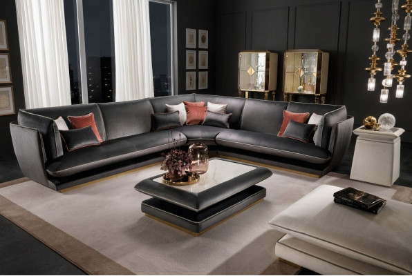 Sofa Couch Luxus Ecksofa Miwwelen Wunnzëmmer Polster Design Textil arredoclassic