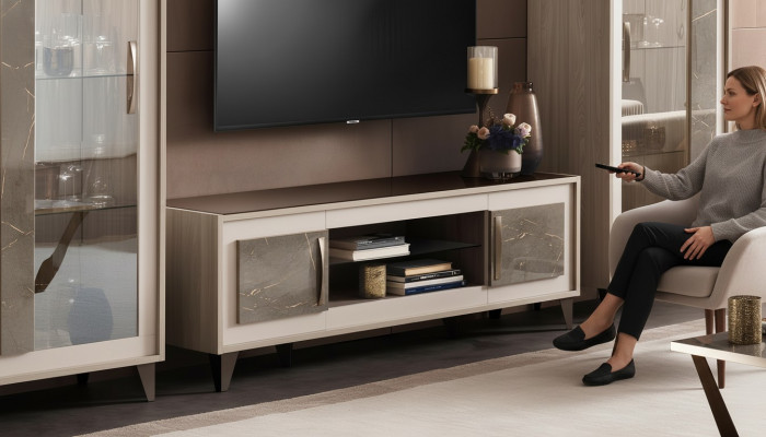 Designer RTV TV Kommod Anrichte Side Low Board Schaf Wunnzëmmer Regal Luxus