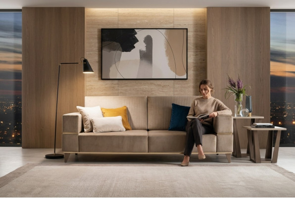 Canapé 3-Sëtz Sofa Modern Luxus Polster Sëtz Sofa Textil Beige arredoclassic