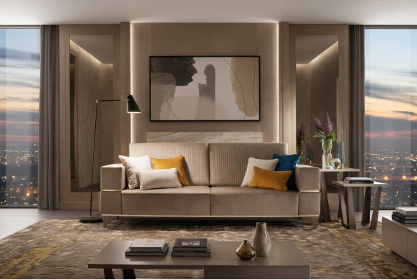 Canapé 3-Sëtz Sofa Modern Luxus Polster Sëtz Sofa Textil Beige arredoclassic