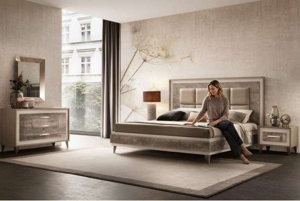 Modern Schlofzëmmer Set Bett Nuetsdësch Kommode Spigel Neit 4tlg. arredoclassic