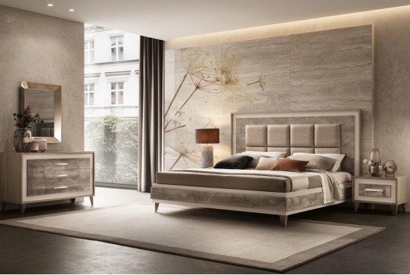 Modern Schlofzëmmer Set Bett Nuetsdësch Kommode Spigel Neit 4tlg. arredoclassic