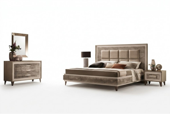 Modern Schlofzëmmer Set Bett Nuetsdësch Kommode Spigel Neit 4tlg. arredoclassic