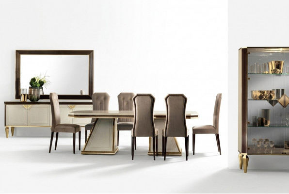 Iessdësch 6x Stull Iesszëmmer Set Iessgrupp Gruppendësch Dësch arredoclassic 7tlg.