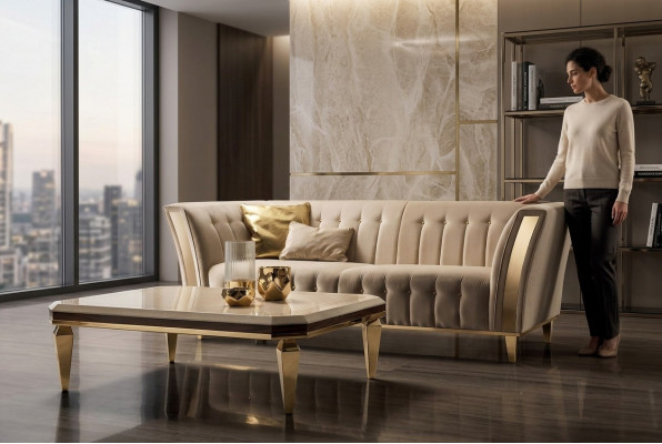 Edele Design Couchtisch Bäistelltisch Wunnzëmmer Dësch Holz Dëscher arredoclassic