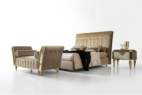 Bett 2x Nuetsdësch Chaiselongue 4 Stéck Schlofzëmmer Set Miwwelen Modern Luxus Better