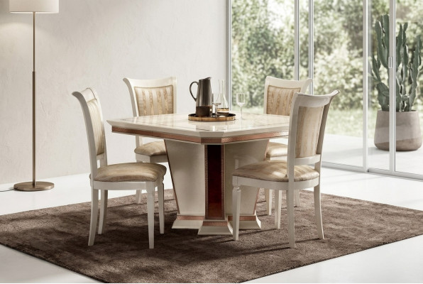 Komplett Set Iessdësch 4x Stull Iesszëmmer Set Iessgrupp Holz Dësch Dëscher 5tlg