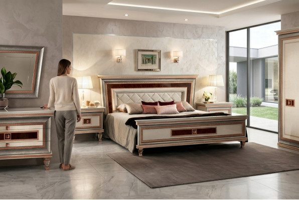 Luxus Schlofzëmmer Miwwel Bett 2x Nuetsdësch Set Better Hotel Arredoclassic 3-delig.