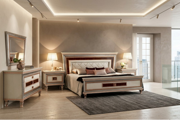 Luxus Schlofzëmmer Miwwel Bett 2x Nuetsdësch Set Better Hotel Arredoclassic 3-delig.
