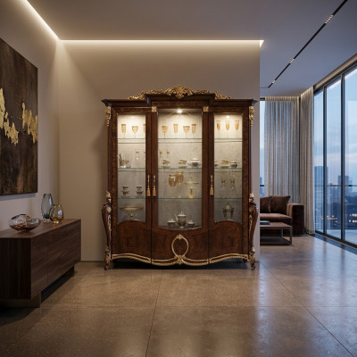 Luxus Vitrine Wunnzëmmer Miwwelen Schaf Glas Vitrinen Designer Schief Kommode