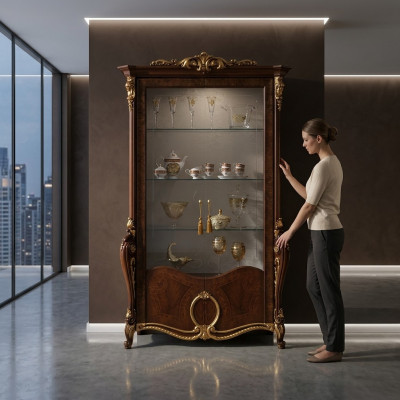 Wunnzëmmer Miwwelen Klassesch Holz Glas Vitrine Glasschaf Schaf Vitrinnen Nei