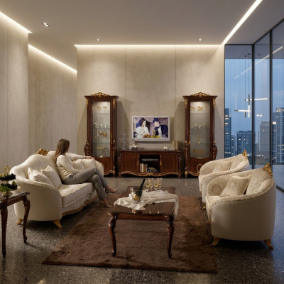 Sofagarnitur 3+3 Sëtzer Stoff Couchen Këssen Garnitur Sofen Couch arredoclassic