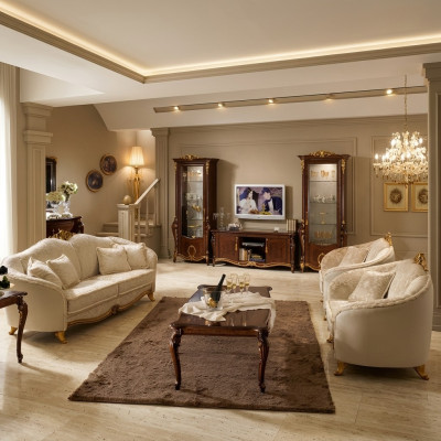 Sofagarnitur 3+3 Sëtzer Stoff Couchen Këssen Garnitur Sofen Couch arredoclassic