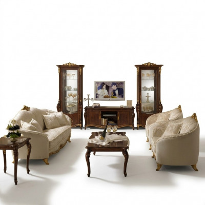 Sofagarnitur 3+3 Sëtzer Stoff Couchen Këssen Garnitur Sofen Couch arredoclassic