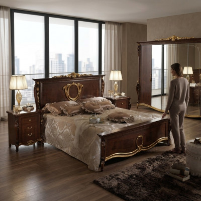Klassesch Schlofzëmmer Set Bett 2x Nuetsdësch Luxus Better Miwwelen 3tlg Holz Nei