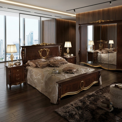 Klassesch Schlofzëmmer Set Bett 2x Nuetsdësch Luxus Better Miwwelen 3tlg Holz Nei