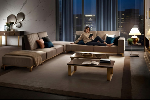 Luxus Miwwelen Eckcouch L Form Canapé Design Polster Textil Sofas Holz Garnitur