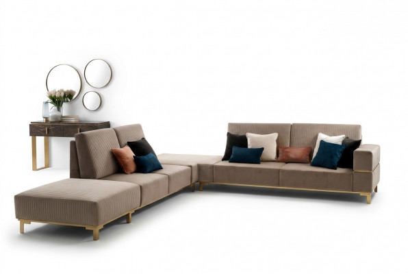 Luxus Miwwelen Eckcouch L Form Canapé Design Polster Textil Sofas Holz Garnitur