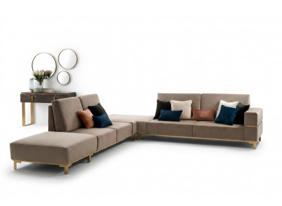 Luxus Miwwelen Eckcouch L Form Canapé Design Polster Textil Sofas Holz Garnitur