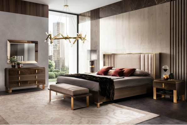 Schlofzëmmer Set 5tlg. Design Modern Luxus Miwwelen Neit Bett Nuetsdësch Kommode