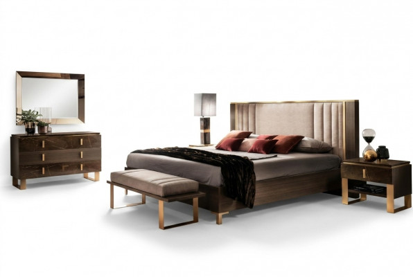 Schlofzëmmer Set 5tlg. Design Modern Luxus Miwwelen Neit Bett Nuetsdësch Kommode
