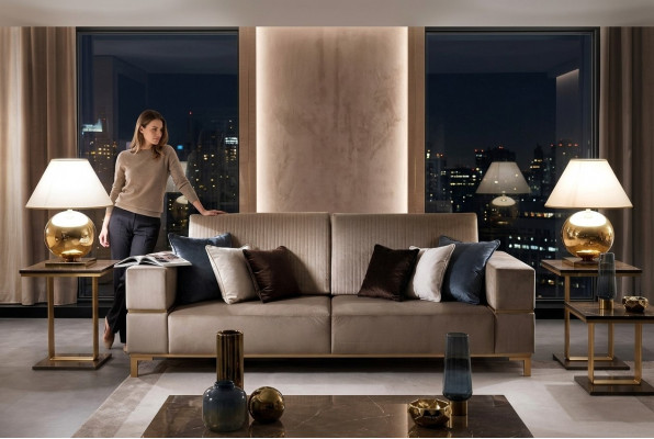 Sofa Drësëtzeger Klassesch Canapé Polster 3 Sëtz Textil Canapéë Stoff Nei