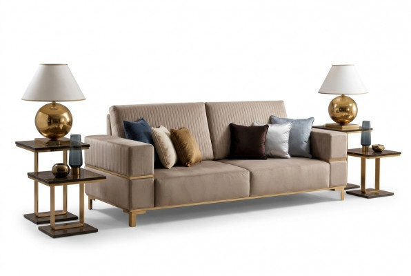 Sofa Drësëtzeger Klassesch Canapé Polster 3 Sëtz Textil Canapéë Stoff Nei