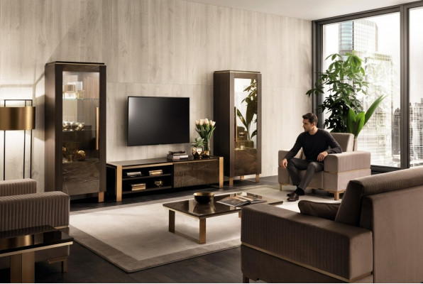 Wunnwand TV Lowboard Elegante Vitrinn Wunnzëmmer Design Klassesch 3tlg.