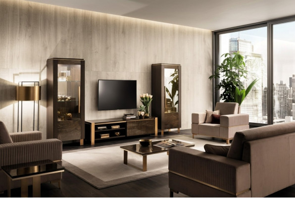 Wunnwand TV Lowboard Elegante Vitrinn Wunnzëmmer Design Klassesch 3tlg.