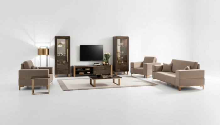 Wunnwand TV Lowboard Elegante Vitrinn Wunnzëmmer Design Klassesch 3tlg.