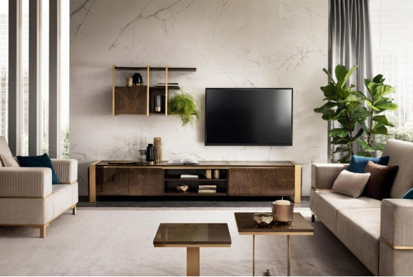 Regal Wohnwand RTV TV Sideboard Vitrine Schaf Wohnzimmer Regal Arredoclassic
