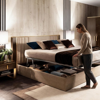 Designer Holz Bett, Schlafzimmer, Edelt Polsters, Miwwel, Duebel Better arredoclassic
