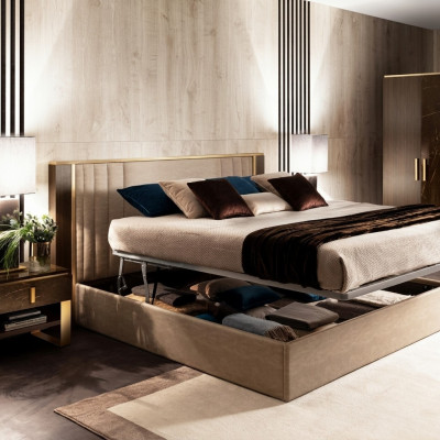 Designer Holz Bett, Schlafzimmer, Edelt Polsters, Miwwel, Duebel Better arredoclassic