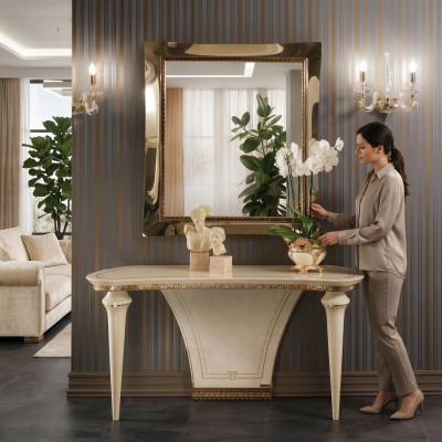 Miwwelen Stil Barock Konsolendësch Spigel Holz Italienesch Dëscher Grupp 2tlg Set
