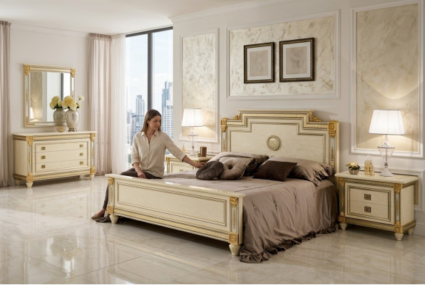 Bett 2x Nuetsdësch Design Schlofzëmmer Klassesch 3tlg. Luxus Better Set Miwwelen