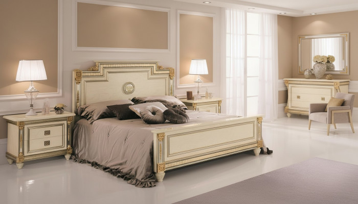 Kinneksbett 2x Nuetsdësch Schlofzëmmer Set 3-deel Montur Holz Better Nei