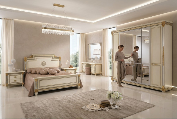 Schlofzimmer Set Design Modern Luxus Miwwelen Bett 2x Nuetsschaf 7 Deeler. Italien Nei