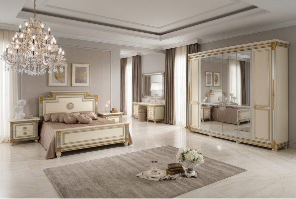 Schlofzimmer Set Design Modern Luxus Miwwelen Bett 2x Nuetsschaf 7 Deeler. Italien Nei