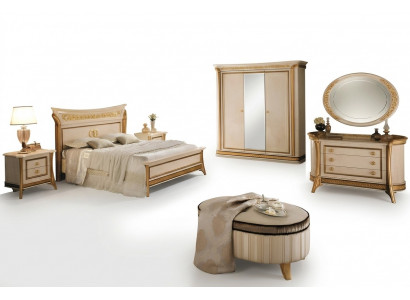 Schlofzëmmer Set Design Bett 2x Nuetsdësch Kommode Hocker Arredoclassic 7-stéck.
