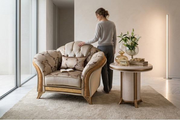Klassesche Fauteuil Fernsee Canapé 1 Sëtz Couch Designer Textil Polster Nei