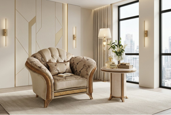 Klassesche Fauteuil Fernsee Canapé 1 Sëtz Couch Designer Textil Polster Nei