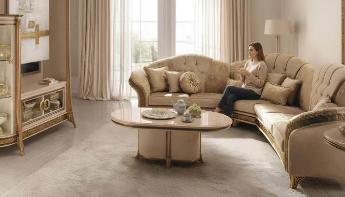 Holz italienesch Miwwelen Barock Stil Luxus brong Couchtisch Wunnzëmmer Dësch Nei