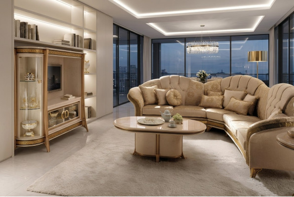 Holz italienesch Miwwelen Barock Stil Luxus brong Couchtisch Wunnzëmmer Dësch Nei