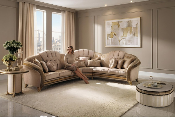 Ecksofa L-Form Sofa Wunnlandschaft Garnitur Polster Stoff Canapé Design Miwwelen