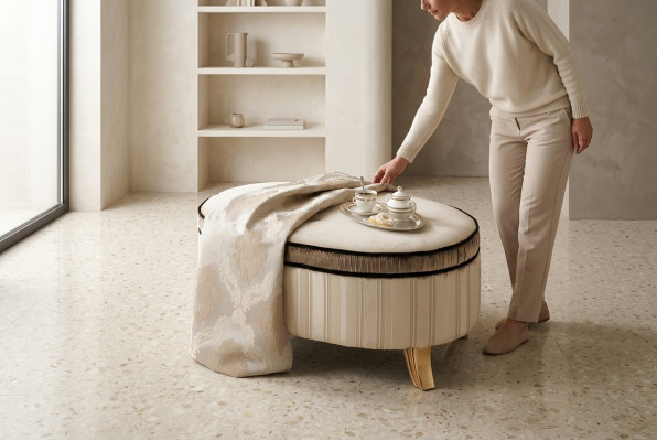 Design Polster Hocker Fousshocker Ottomane Sëtz Chaise Gepolstert Pufa Sëtzbenken